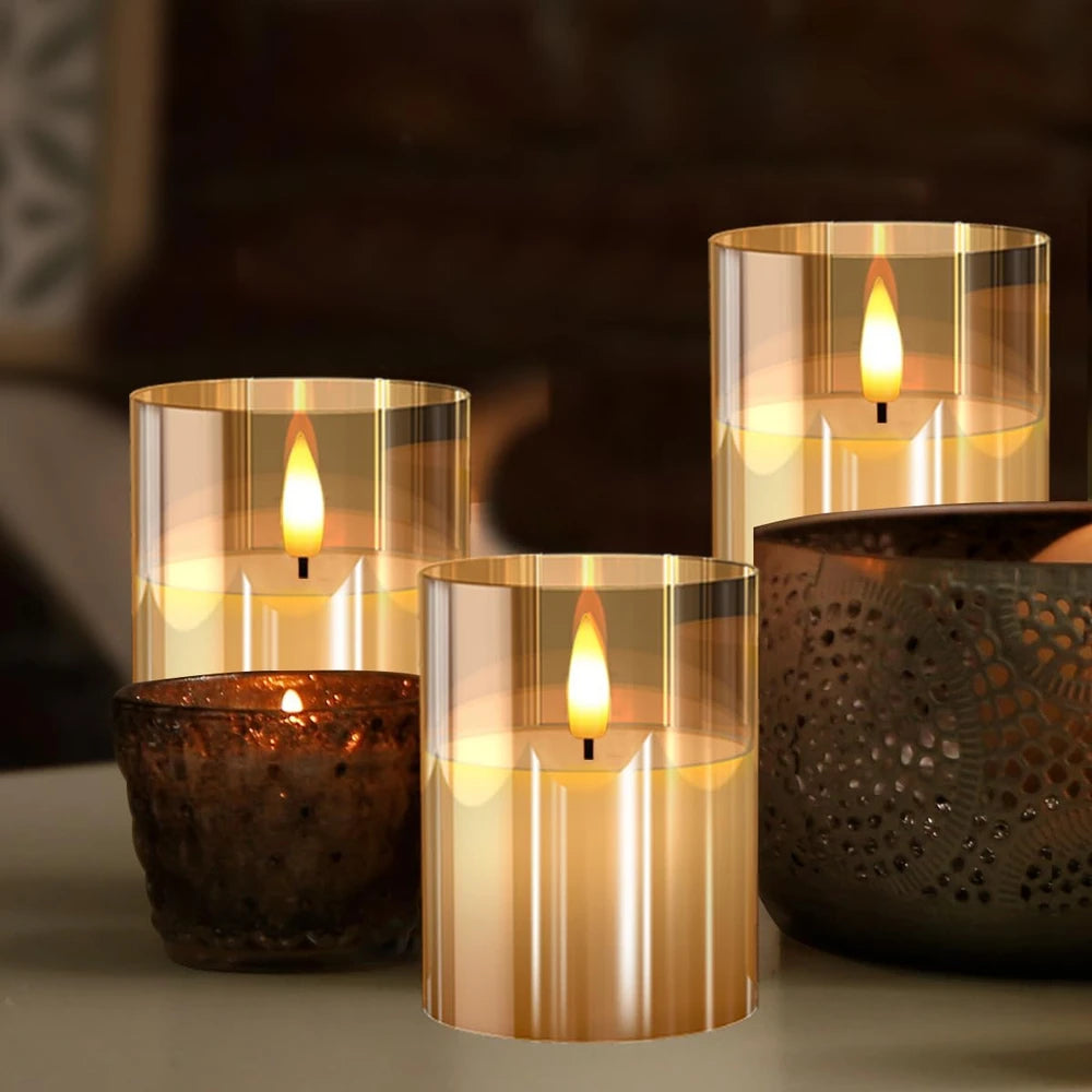 Tyawon Gold Glass Flameless Candles