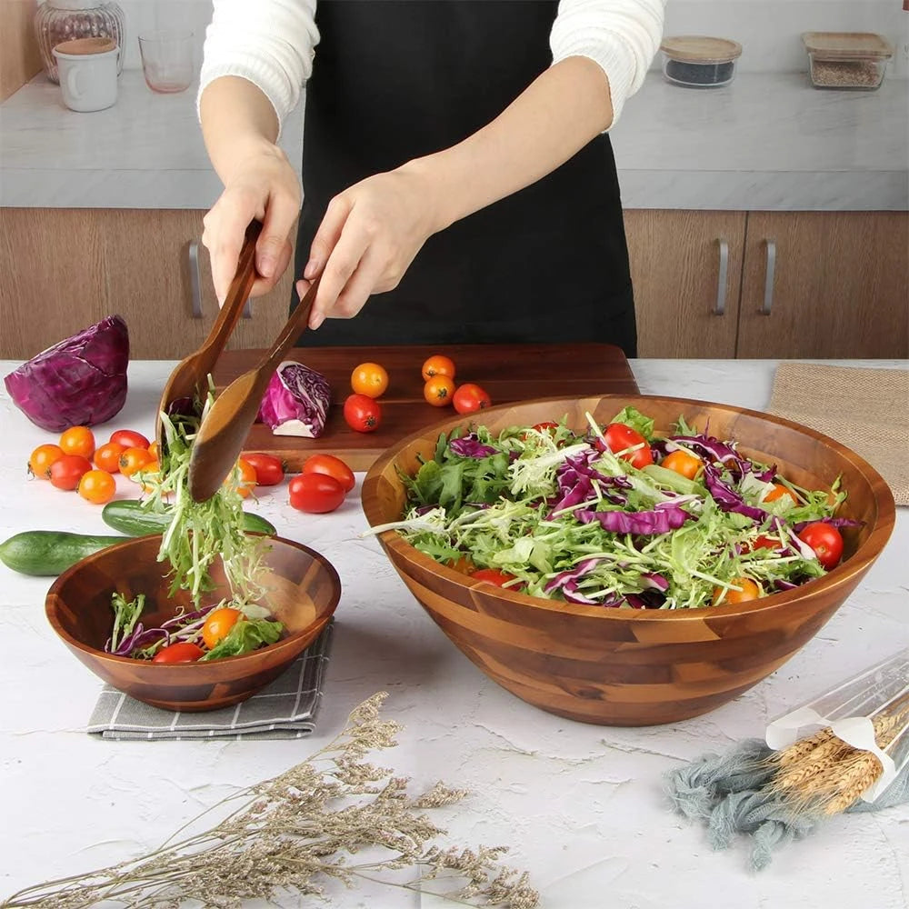 Acacia Wood Salad Bowl Set