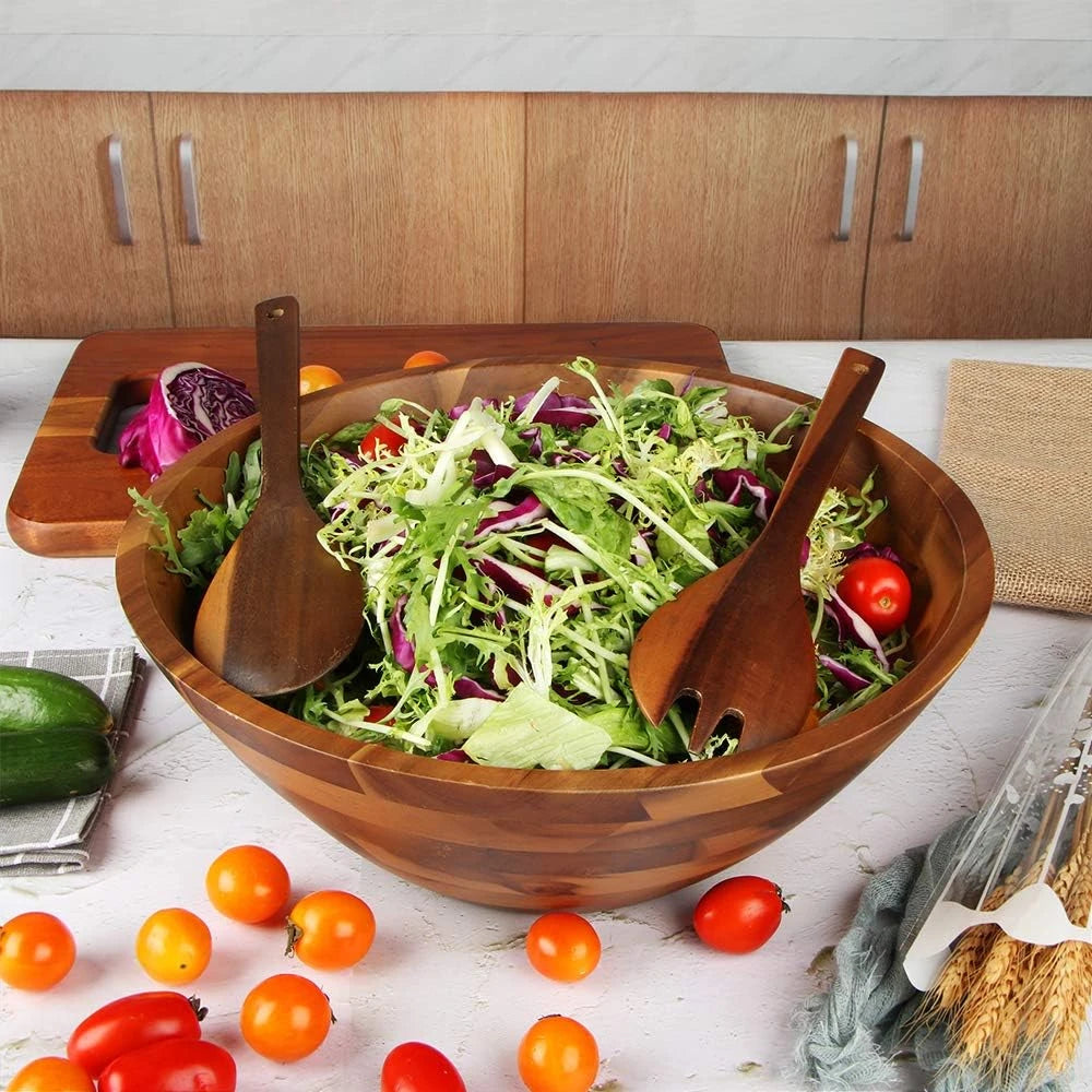 Acacia Wood Salad Bowl Set