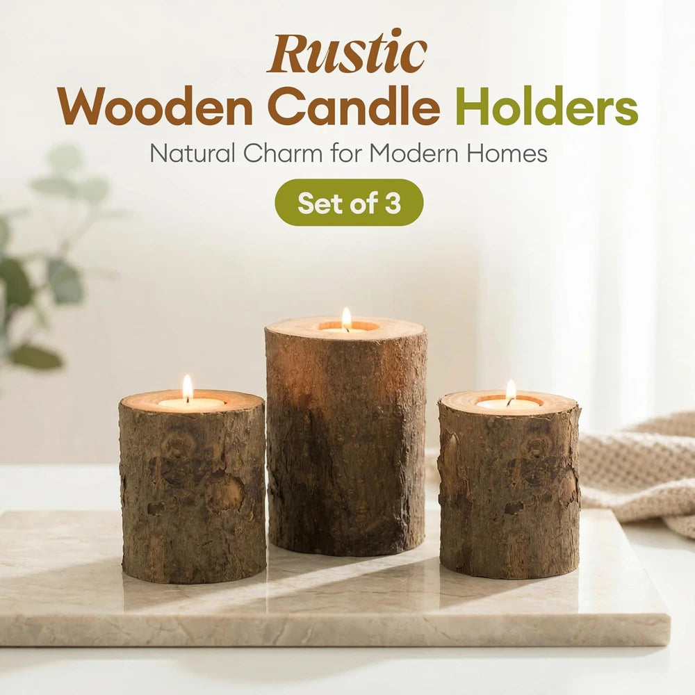 Rustic Bark Wood Candle Holders