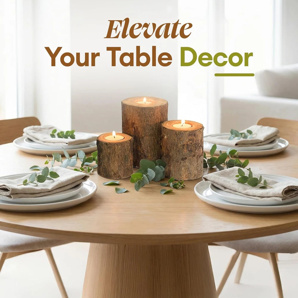 Rustic Bark Wood Candle Holders