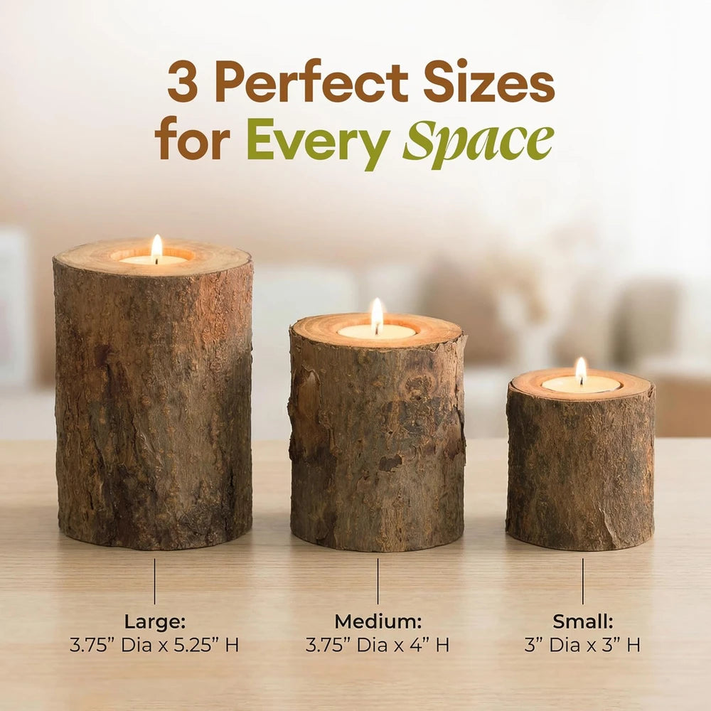 Rustic Bark Wood Candle Holders