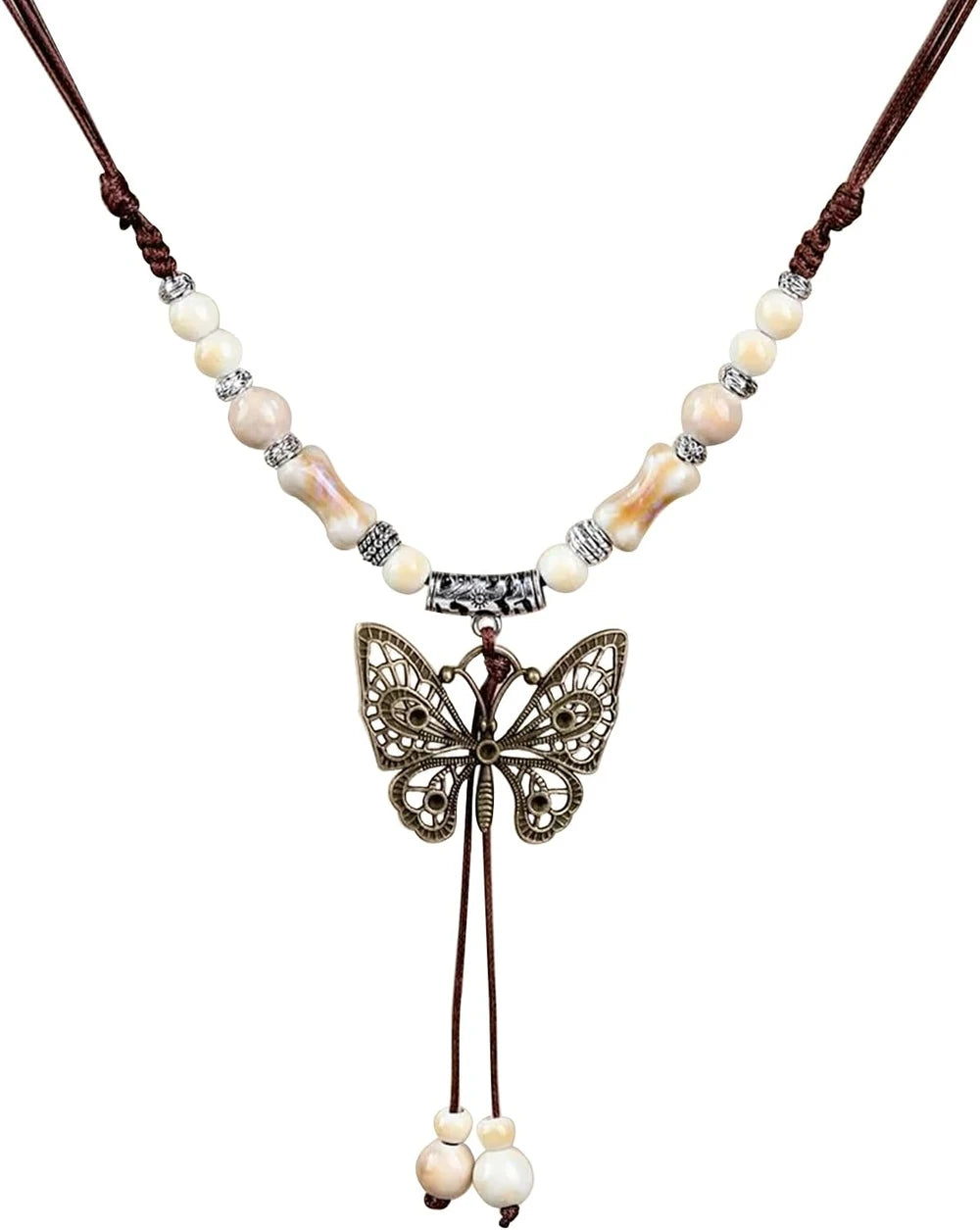 Adjustable Ceramic Bead Butterfly Necklace